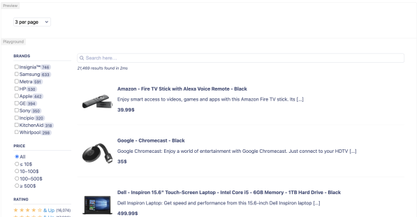 Hits Per Page Widget | Algolia