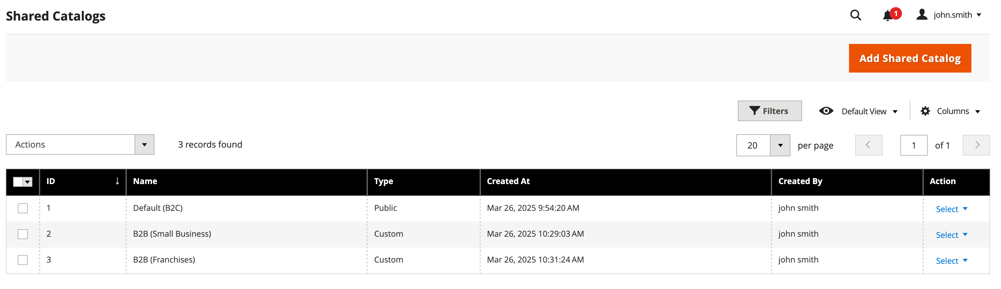 Shared catalog grid